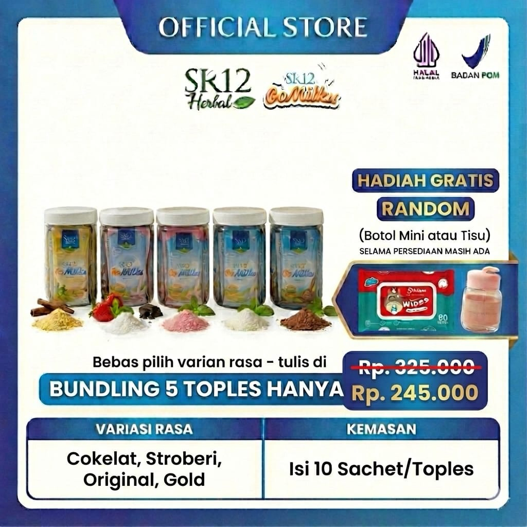 SR12 GoMilku Susu Kambing Bubuk Minuman Sehat Bundling 5 Toples Reusable Pack Isi 50 Sachet Cokelat 