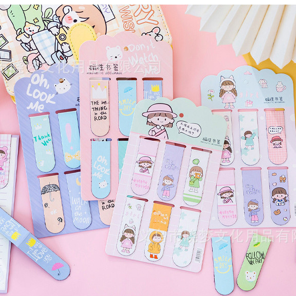 Pembatas Buku Lucu / Pembatas Buku Magnet Anak Sekolah / Bookmark Magnet Motif Kartun Lucu Unik