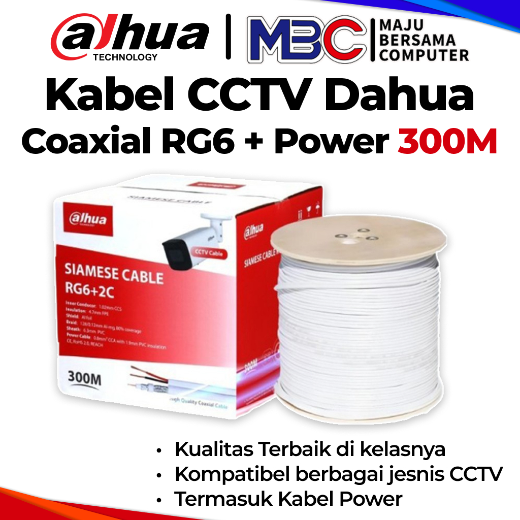 Kabel CCTV Dahua + Power RG6 300m White - Coaxial RG 59 RG 6 RG59 RG6 100m 100 300 meter