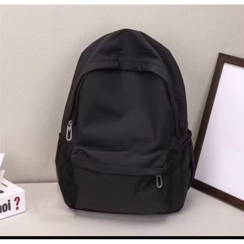 Tas Ransel Sekolah Hitam Polos - Desain Kekinian, Bahan Nilon Kuat, Nyaman Dipakai