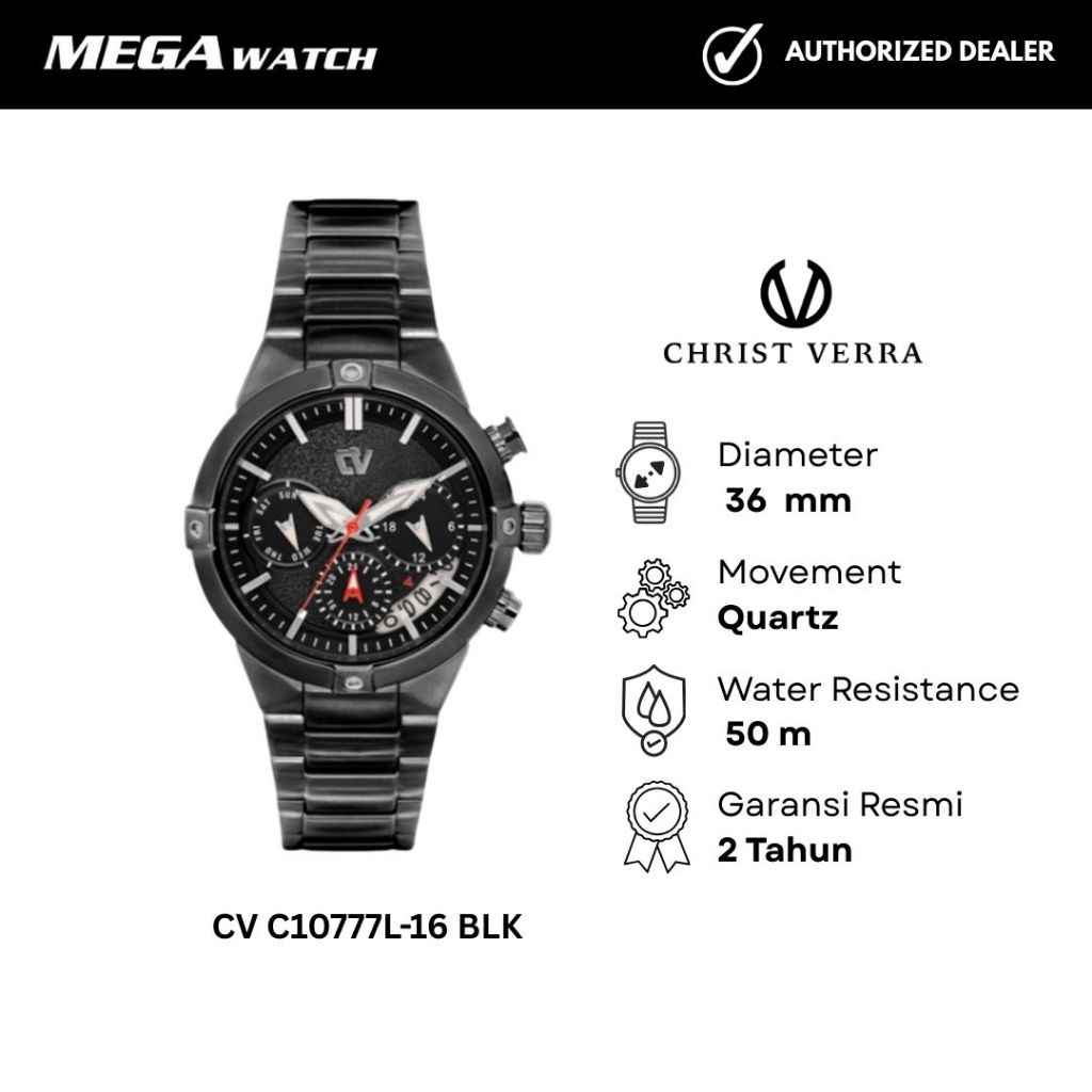 Jam Tangan CHRIST VERRA CHRIST VERRA Wanita Original CV C10777L-16 BLK