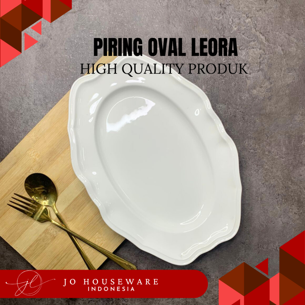 Piring Oval Unik Keramik Premium putih polos / Piring Leorah hotelware serbaguna