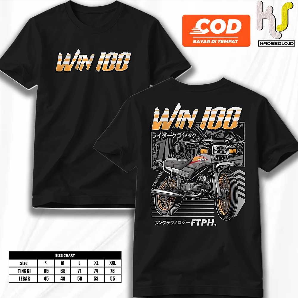 KAOSSOLO.ID - Kaos Baju Atasan Tshirt Lengan Pendek Black Motor Honda Win100 FTPH Original Terbaru K