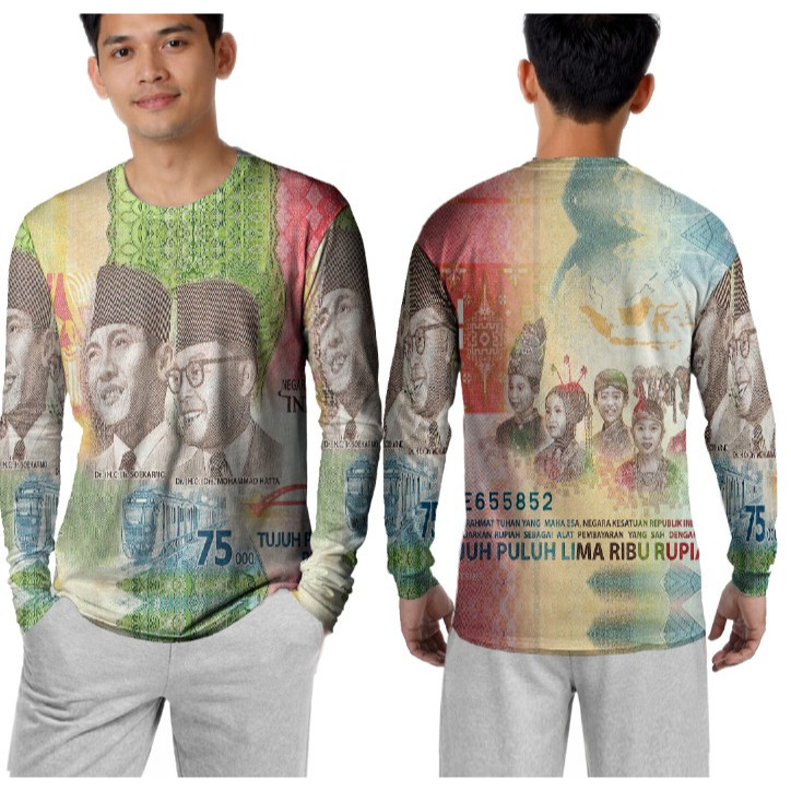 Kaos Baju Mata Uang 75 ribu Rupiah Custom Fullprint