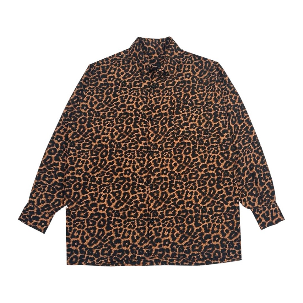 Puddinglane Kemeja Unisex Pria Wanita Lengan Panjang Long Sleeve Shirt Leopard Hellia
