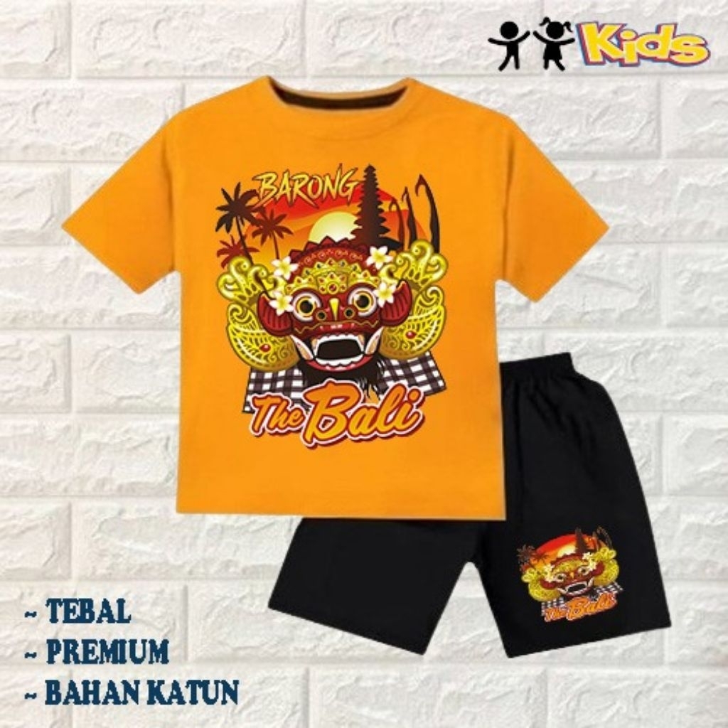 setelan baju anak laki-laki perempuan baju kaos anak laki-laki perempuan motif barongan Bali umur 6 