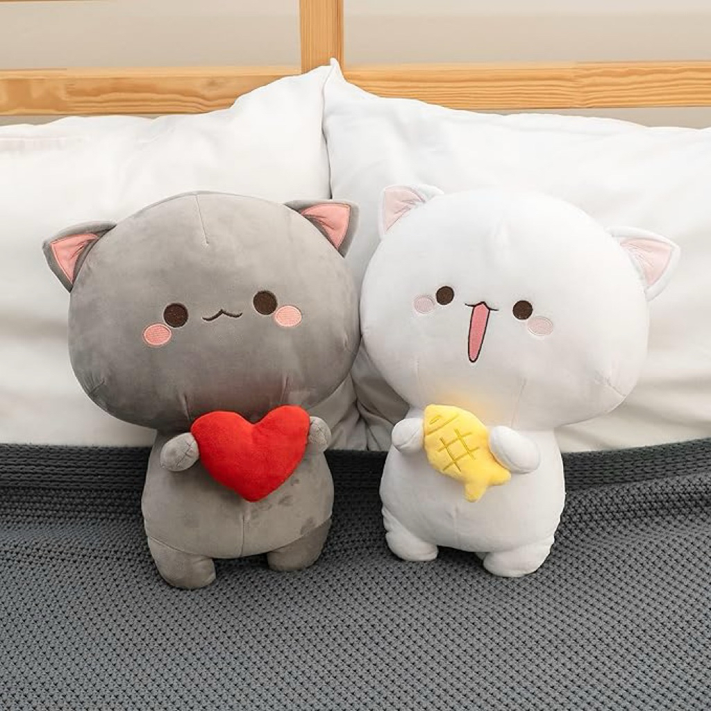 Boneka Peach Goma Mochi Mitao Cat, Peach Cat Bubble Tea Plush