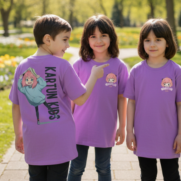 Kaos OVERSIZE Anak gambar Anya warna UNGU Laki-Laki perempuan Usia 3-12 Tahun Murah