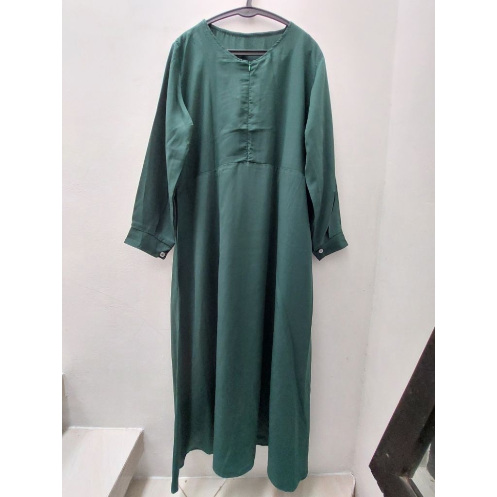PRELOVES BAJU GAMIS DRESS MIDI HIJAU BOTOL POLOS BUSUI