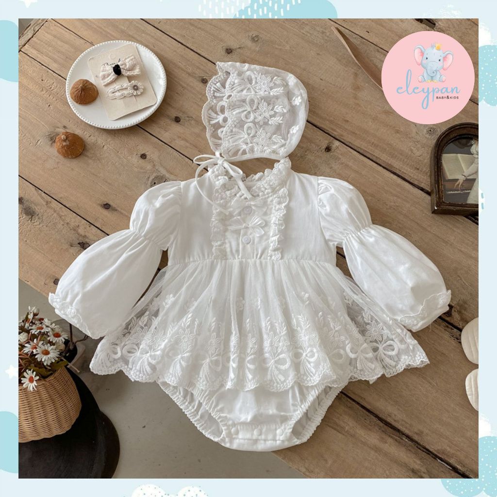 Romper Dress Bayi Perempuan 3 - 18 bulan Jumper Brokat Renda Bayi Perempuan Motif Pita Baju Aqiqah B