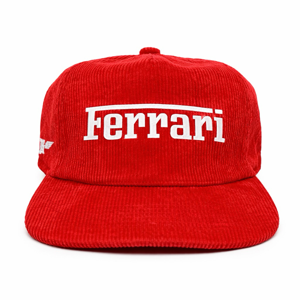 Vintage Ferrari Corduroy Cap Red – Topi Corduroy Old School Style Streetwear - Ferrari Corduroy Cap 