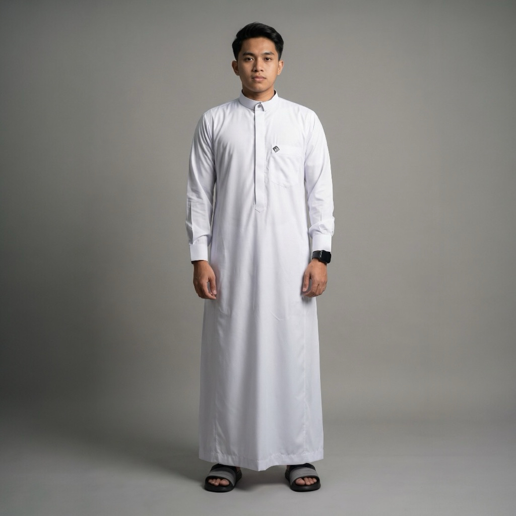 Gamis Pria Elhaddad kain haromain Premium Tangan Manset Kerah Bulat Resleting Gamis Muslim Pria Eleg