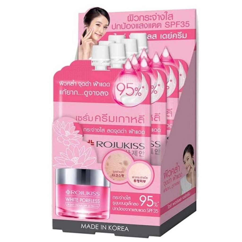 krim siang Rojukiss White Poreless Day Cream SPF35 PA+++ ukuran 8ml. 