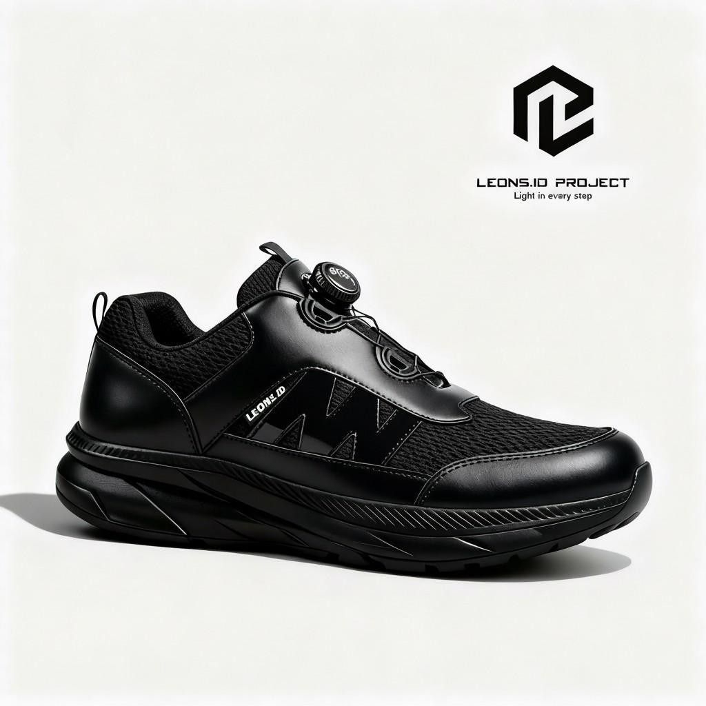 ZEIQ FULL BLACK Sepatu Sneakers Pria Hitam Tali Putar Casual Formal Tactical ORIGINAL