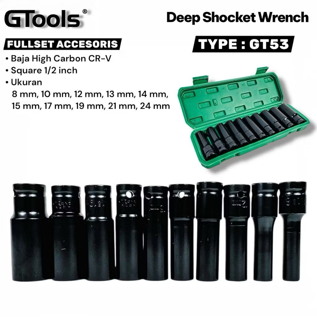 GT53 GTOOLS EROPA MATA SOCK IMPACT WRENCH RACHET 1/2INCH 8MM SAMPAI 24MM