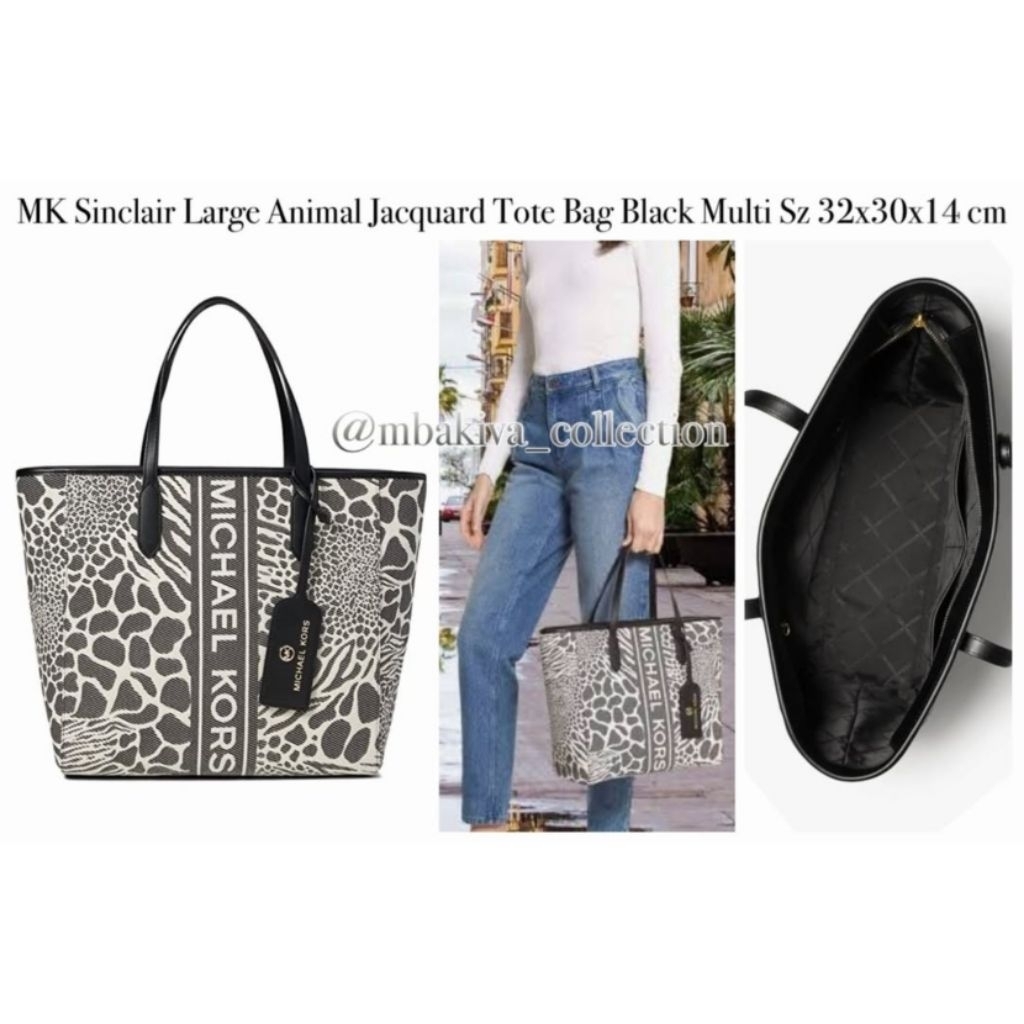 MK Sinclair Large Jacquard Tote Bag Black Multi