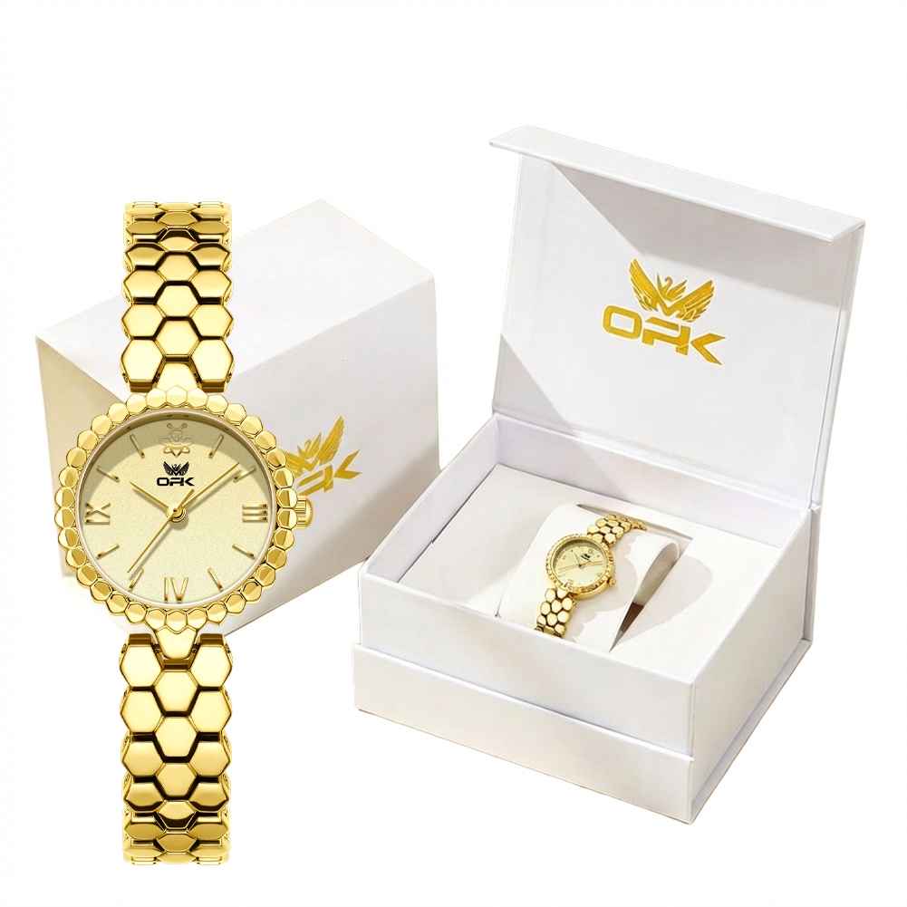 OPK Jam Tangan Wanita Anti Air Original Cewek Stainless Steel Quartz Women Emas Strap Watch Model 60