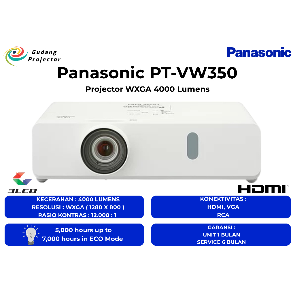 Proyektor Second Panasonic PT-VW350 HDMI 4000 Lumens Super Terangggg