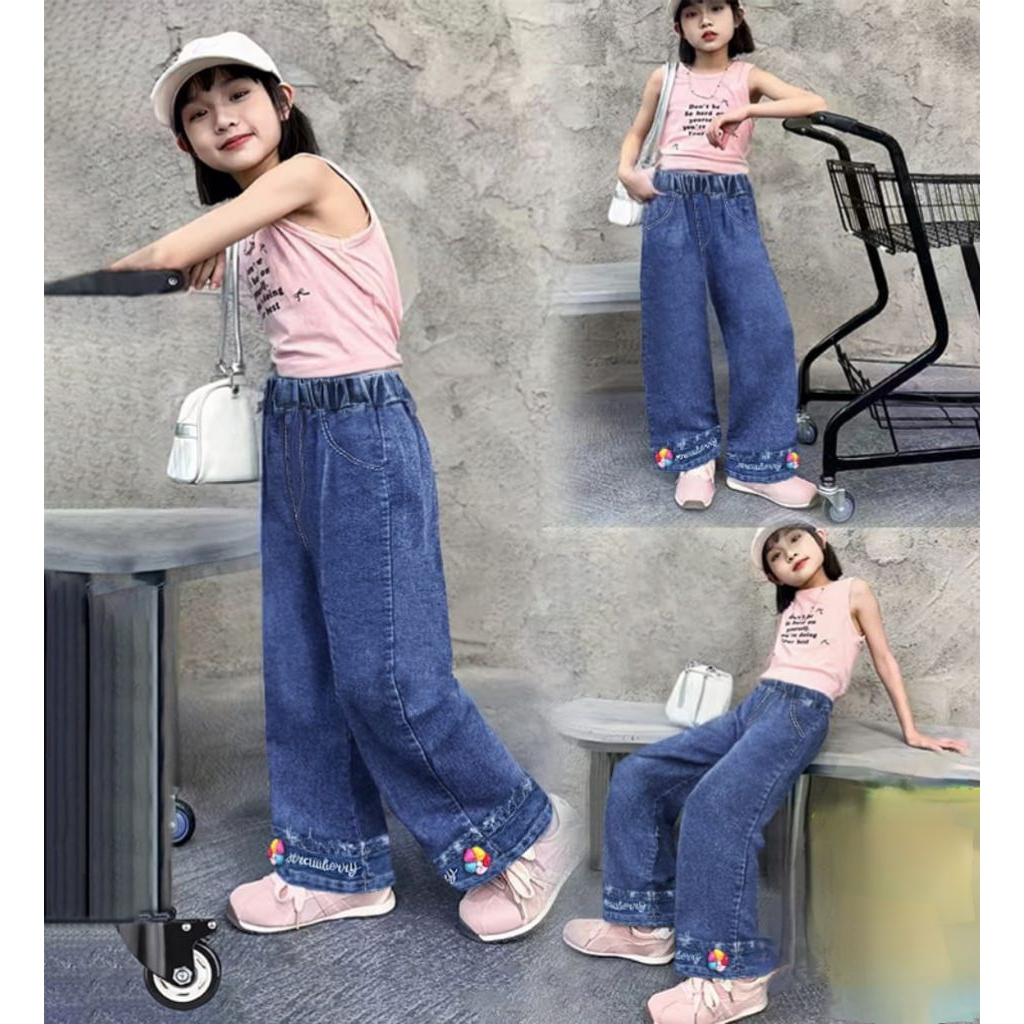 jeans kulot import fashion anak cewek usia 6-12 tahun / celana jeans kulot anak perempuan import / j