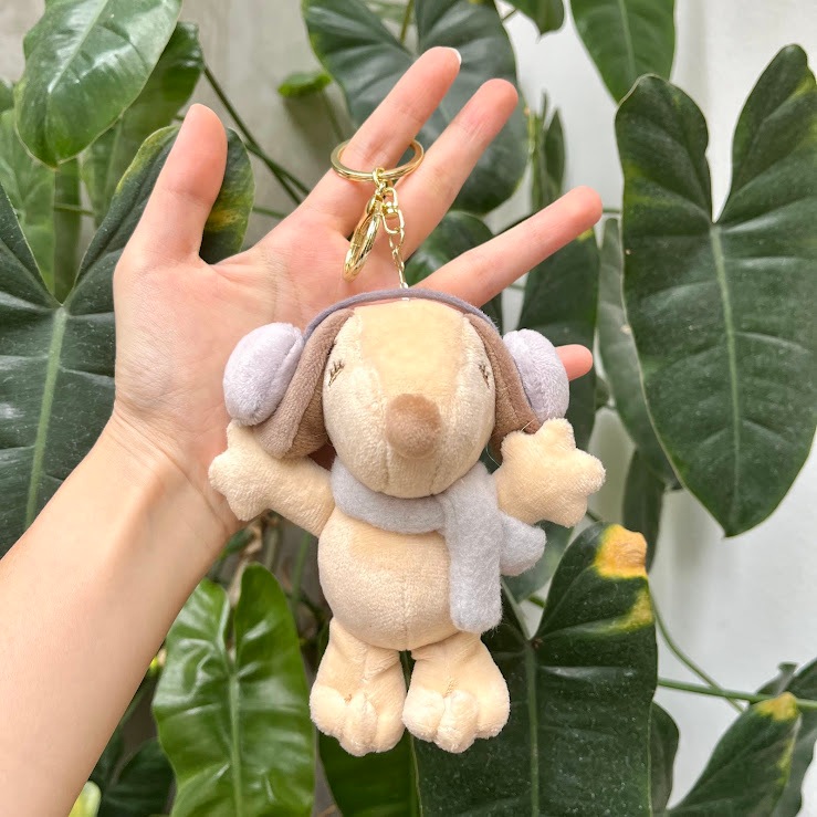 Gantungan Kunci Boneka Anjing Putih Coklat Ganci Keyring Keychain Aksesoris Tas Unik Lucu Hadiah Kad