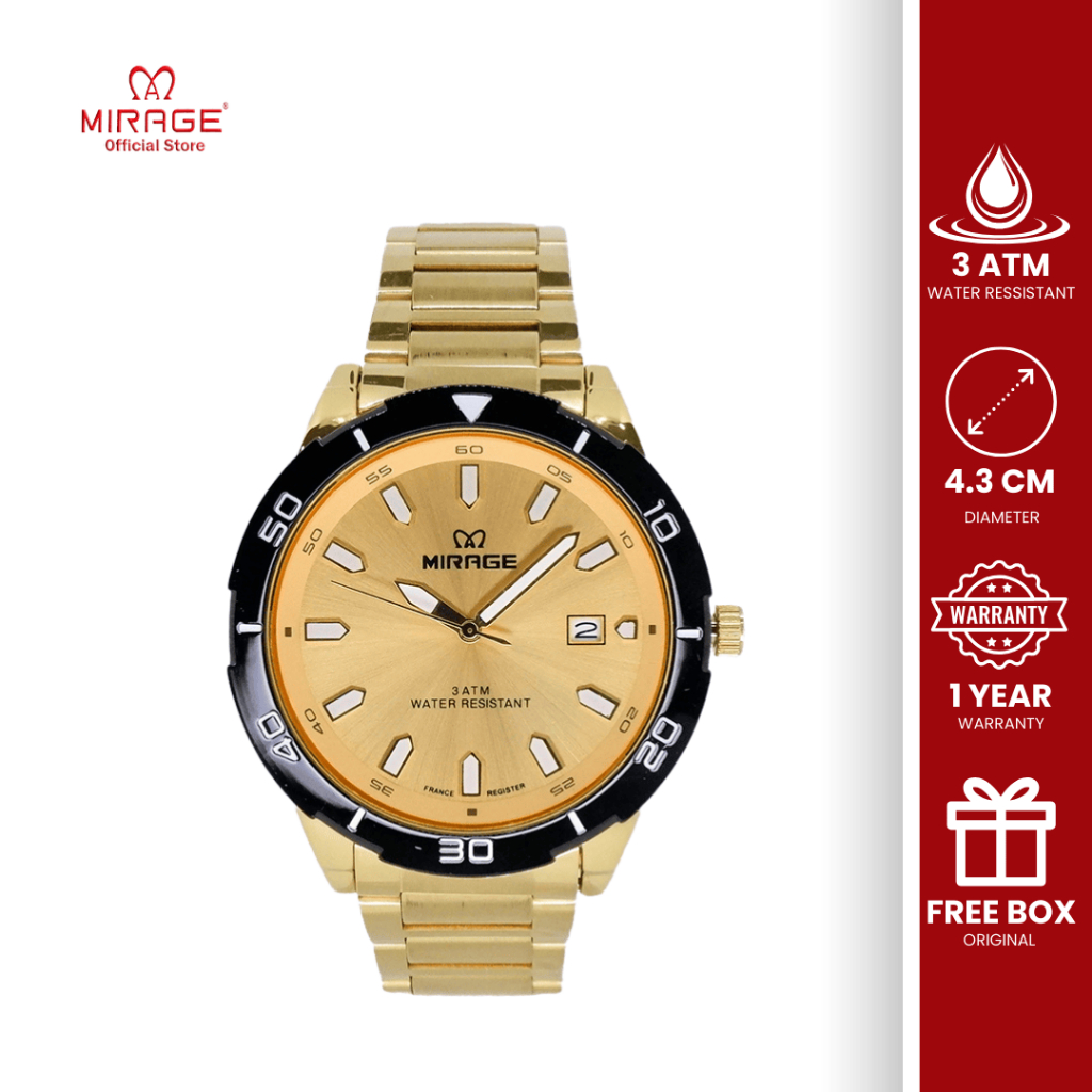 Mirage Original Jam Tangan Analog Pria Formal Mewah Silver Gold Anti Karat Garansi 1 Tahun 8758  M