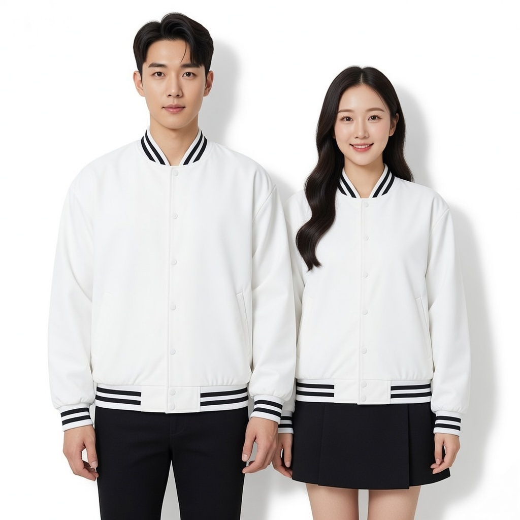 JAKET BOMBER VARSITY PUTIH POLOS CUSTOM LOGO S-6XL.JAKET BOMBER VARSITY PUTIH POLOS.