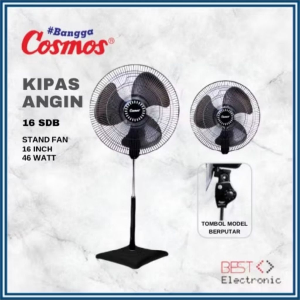 Kipas Angin Berdiri Cosmos 16 SDB Kaki Kotak Stand Fan Cosmos 16SDB Kipas Cosmos 16-SDB