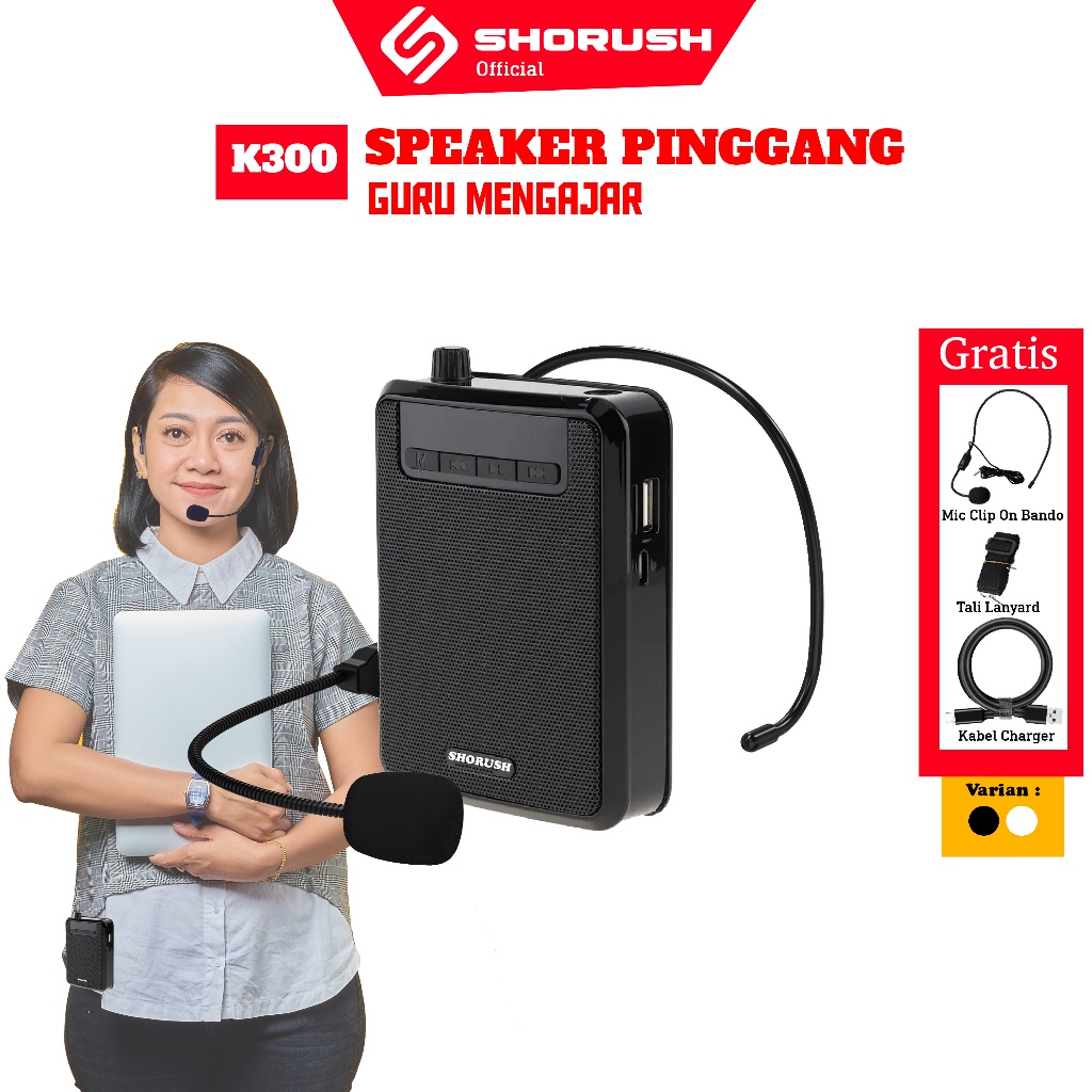 Shorush K300 Speaker Pinggang Portable Mini Bluethooth dengan Microphone Bando untuk Guru Mengajar D