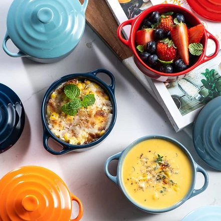 Mangkuk 1 Set ada Tutup Kecil Orange Mangkok Keramik Tahan Panas