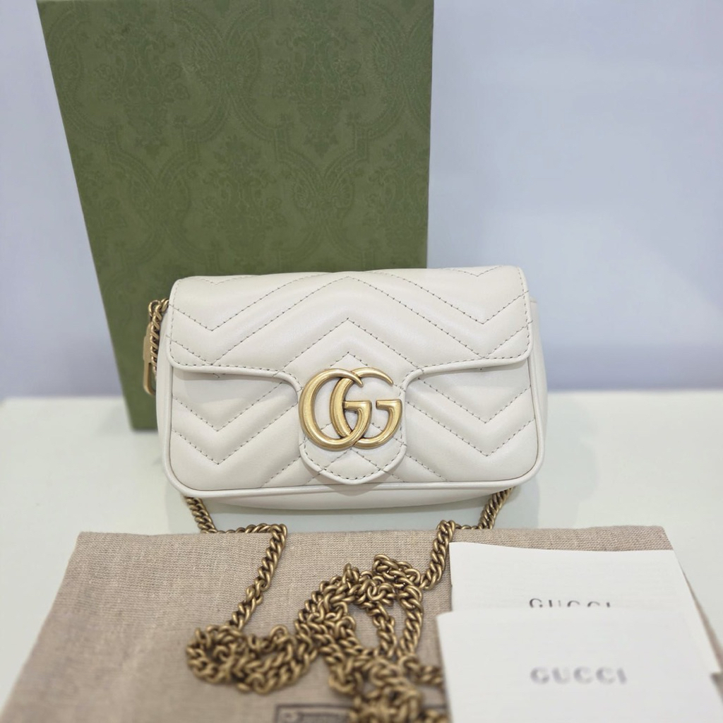 GUCCI SUPER MINI MARMONT WHITE GHW