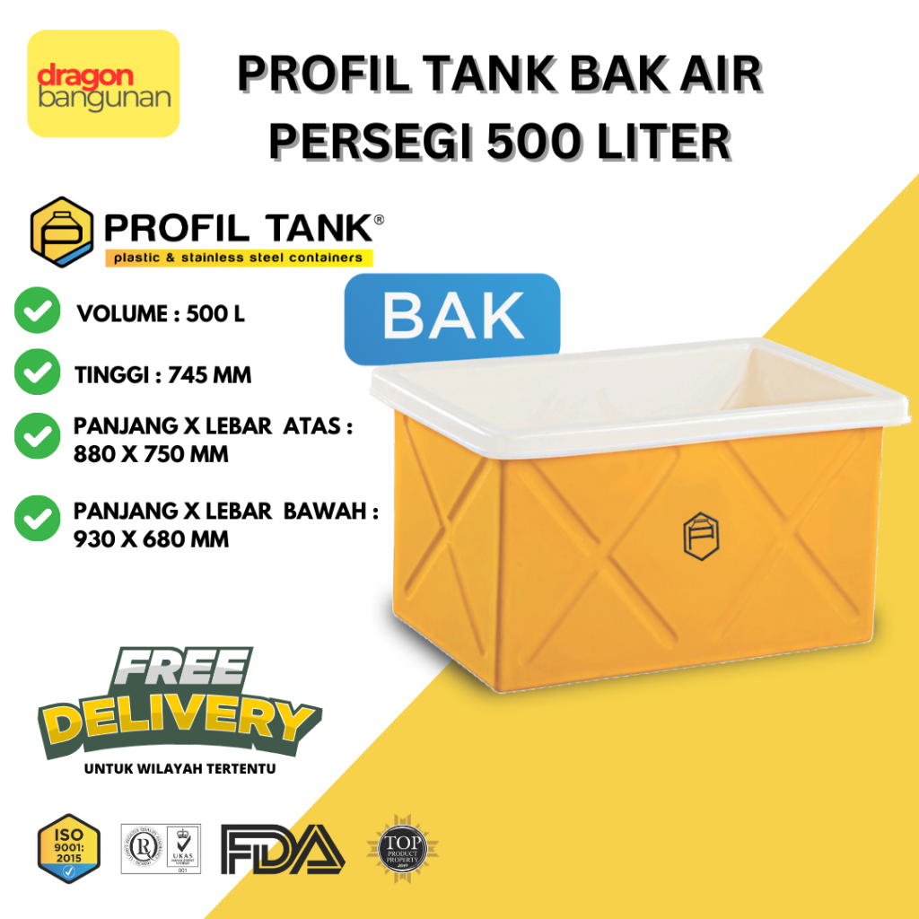 Profil Tank Bak Persegi 500 liter - Tangki Terbuka Profil Tank