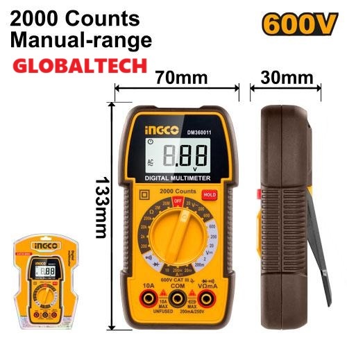 INGCO DIGITAL MULTIMETER MULTITESTER 600V LCD DISPLAY INGCO DM2002 DM360011