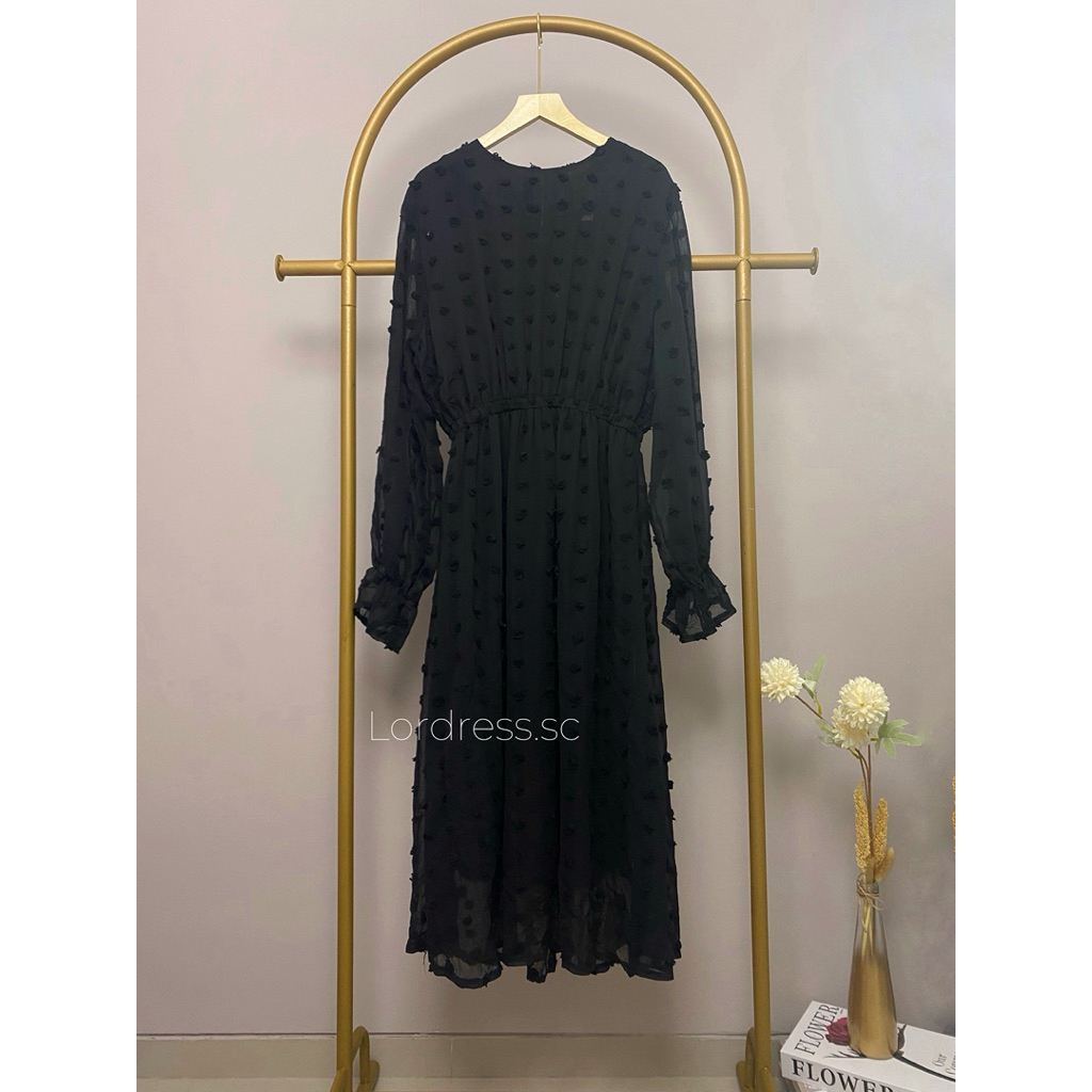 Preloved Long Maxi Dress Gaun Hijab Sifon Kekinian Korean Style Islam Islami Hitam Black