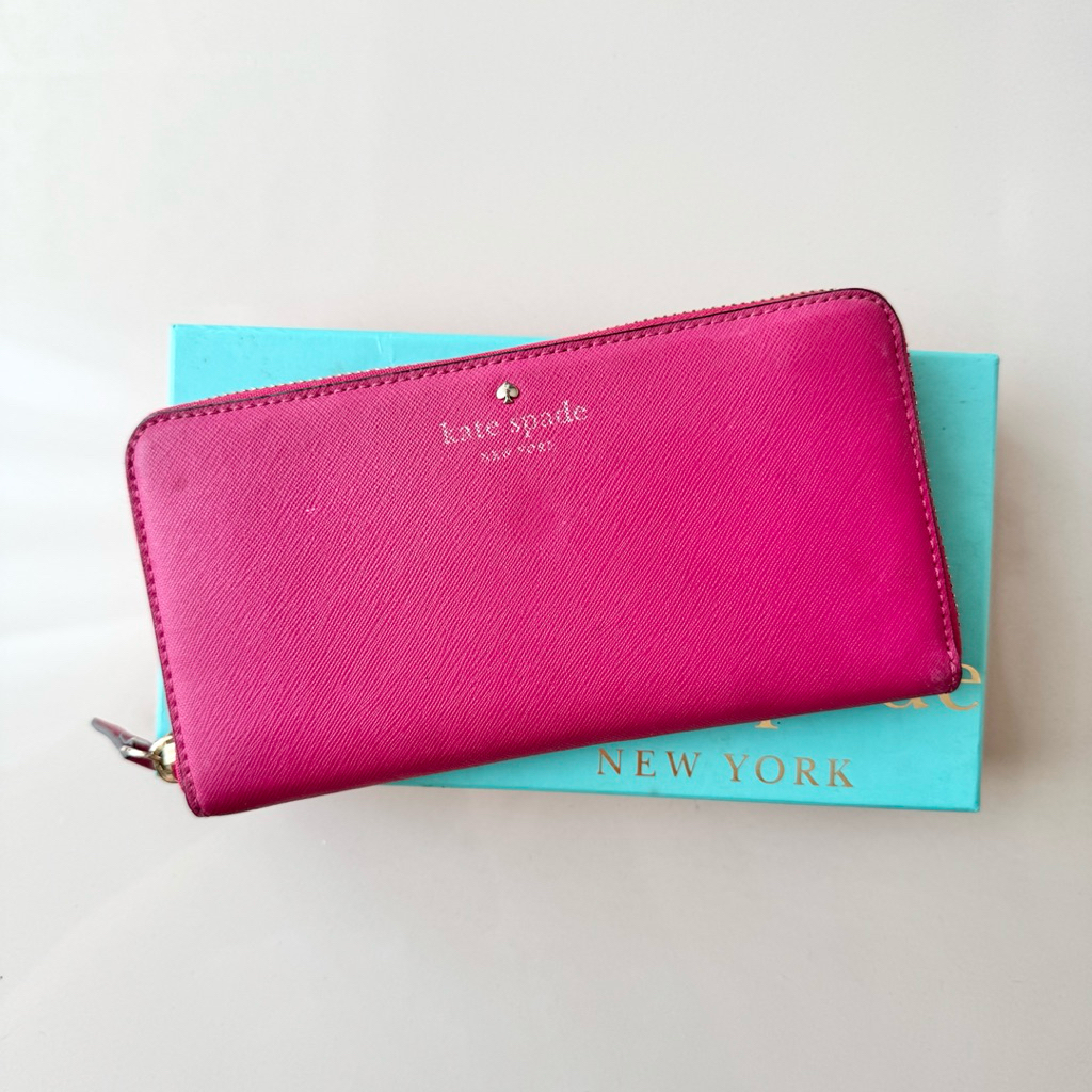 KATE SPADE Pink Long Wallet Fuschia - Dompet Panjang Wanita Leather - preloved