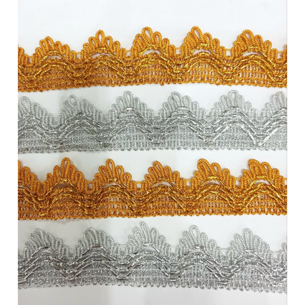 (METERAN) Renda 0185/renda silver mas/renda mas perak lebar 4 cm/per 1 METER (100 CM)