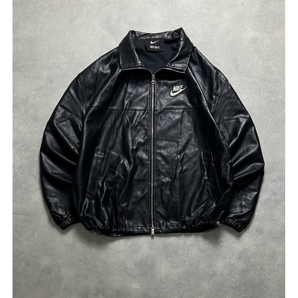 Nike Vtg Double Zip Casual Blouson Leather Jacket