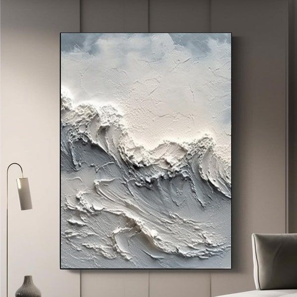 Lukisan Abstrak Ombak Putih Minimalis lukisan abstrak ombak, lukisan ombak putih, lukisan abstrak te