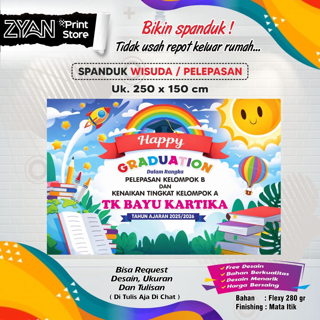 SPANDUK BANNER WISUDA DAN PELEPASAN TK PAUD RA