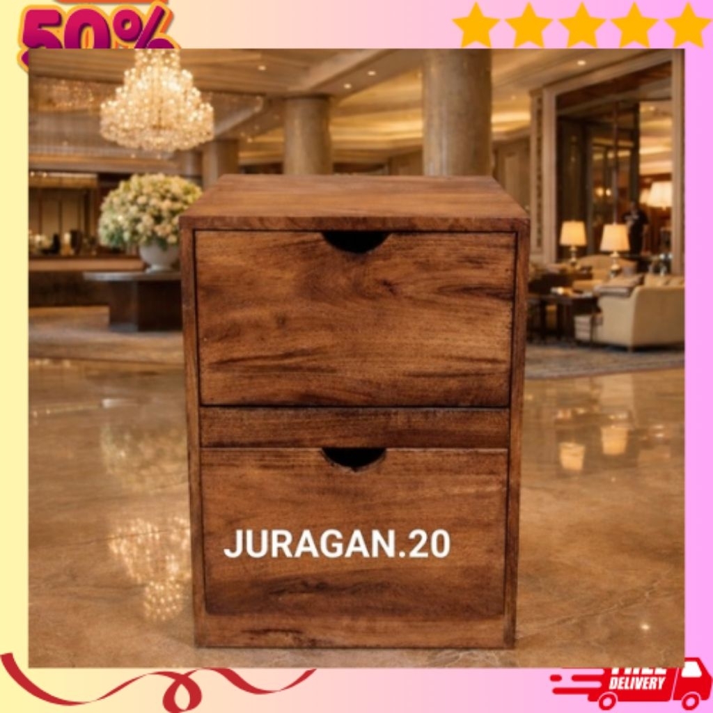 Meja Nakas Kayu 2 Laci Minimalis Serbaguna