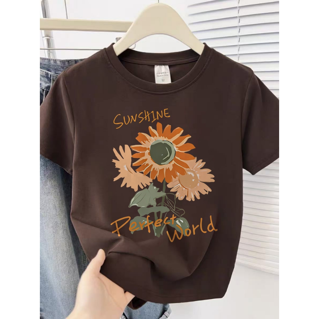 Misco Kaos Wanita Oversize Bunga Matahari | Kaos Lengan Pendek Wanita Kekinian | Kaos Wanita Motif B