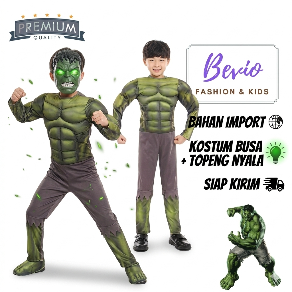 Kostum Superhero Anak Hulk Import Busa Otot Baju Laki Costume Ultah Karakter Cosplay Avengers