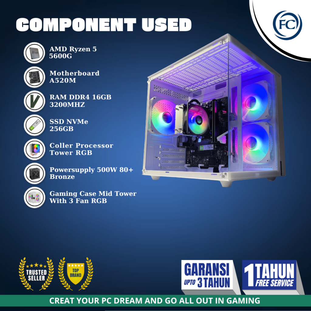 PC GAMING & DESIGN RYZEN 5 5600G 16GB RAM FULLSET SIAP PAKAI