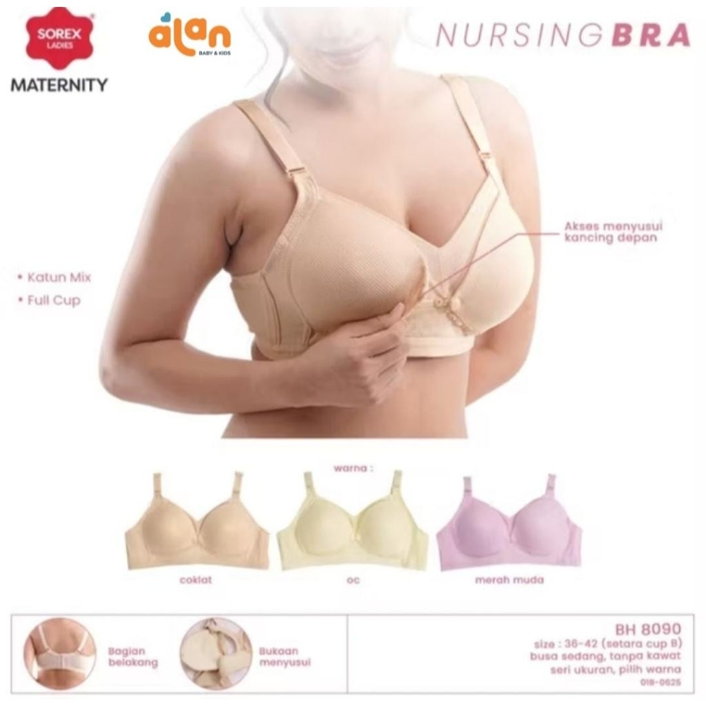 Sorex Bra Menyusui Tanpa Kawat Full Cup B Kait 4 Bukaan Depan Katun Mix Nursing Bra BH 8090
