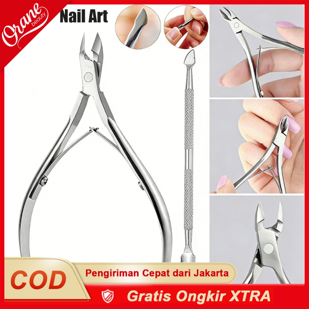 Oranebeauty 2pcs Alat Pendorong Kutikula Curticle Pusher Stainless Steel Nail Remover Pusher Manicur