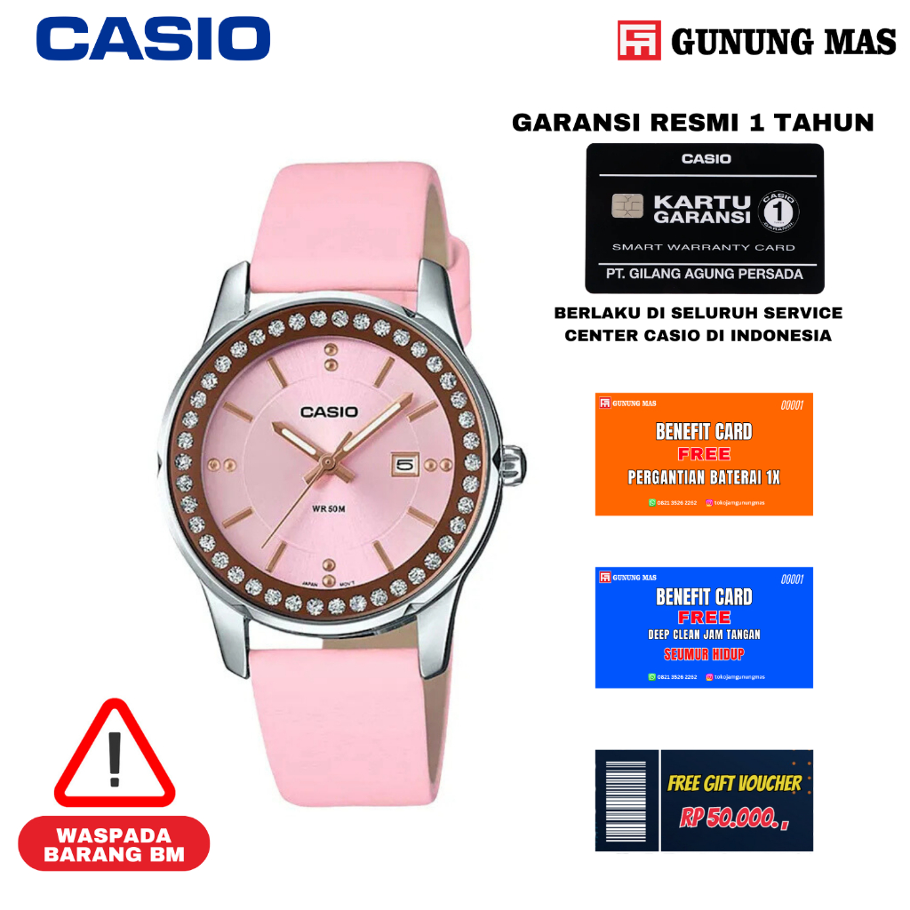 Casio Jam Tangan Wanita LTP-1358L-4A2VDF Enticer Ladies Pink Dial Pink Leather 100% Original
