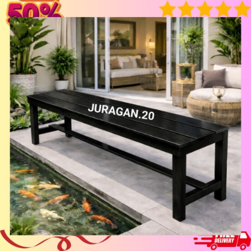 (Redy Stok) Kursi Bangku Tunggu Kursi Kayu Bangku Panjang Warna Hitam