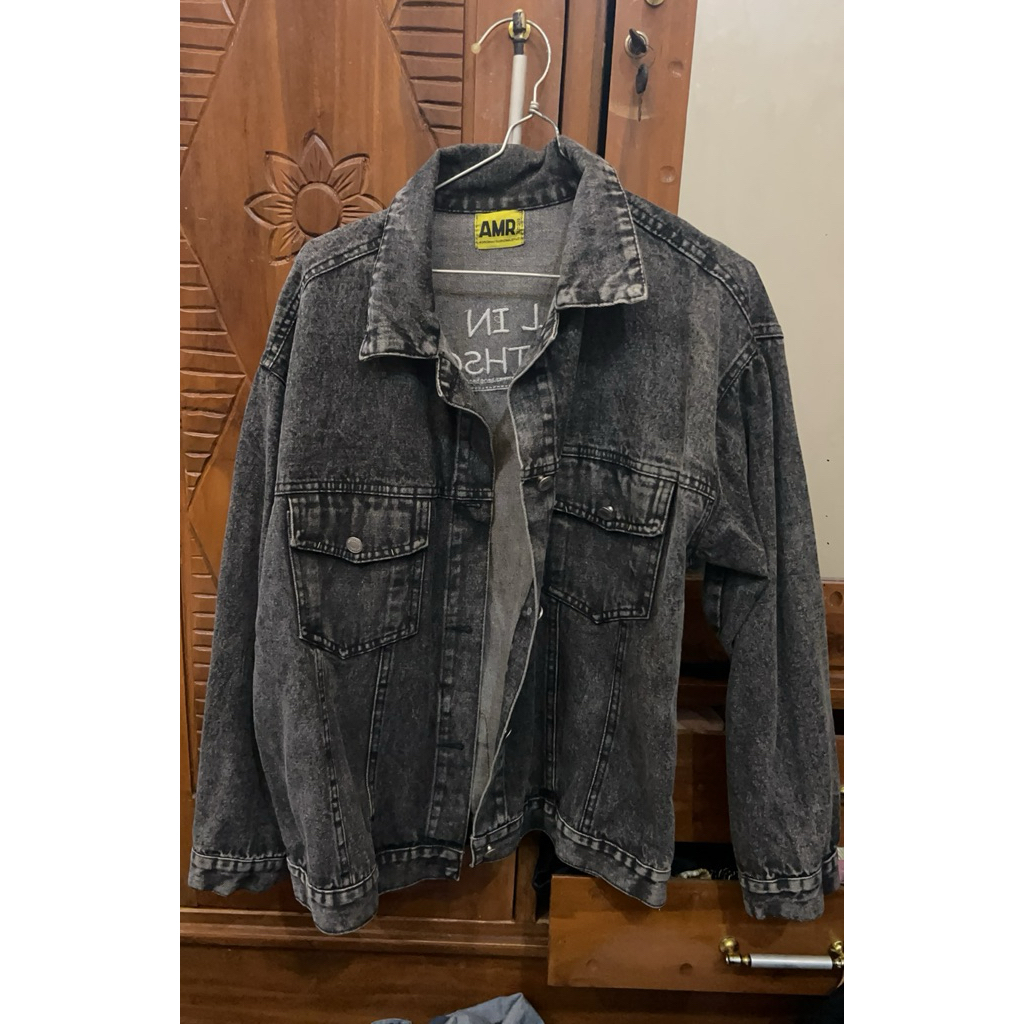 Preloved Baru Jaket Jeans Oversize AMR Original Abu Tua Unisex All Size