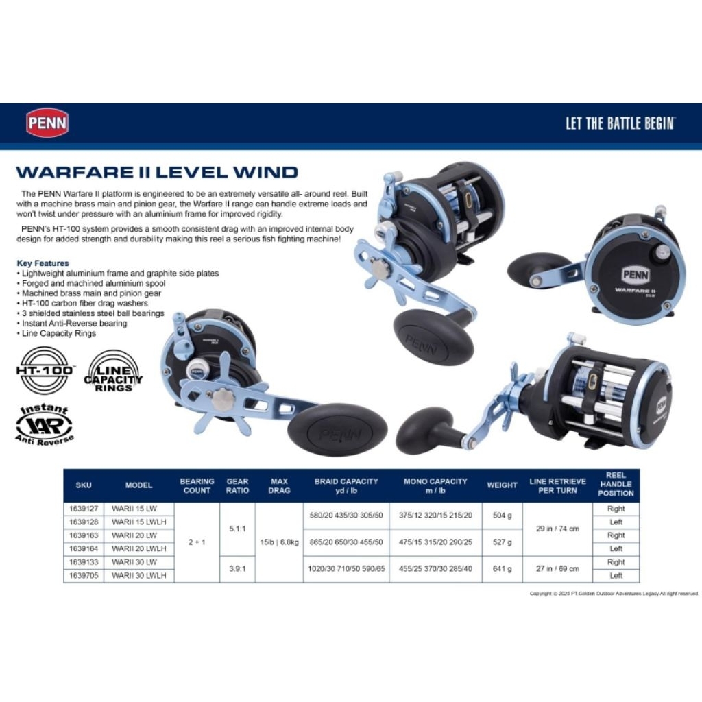 REEL PENN WARFARE II OH(OVER HEAD)JIGGING HANDLE KANAN/KIRI