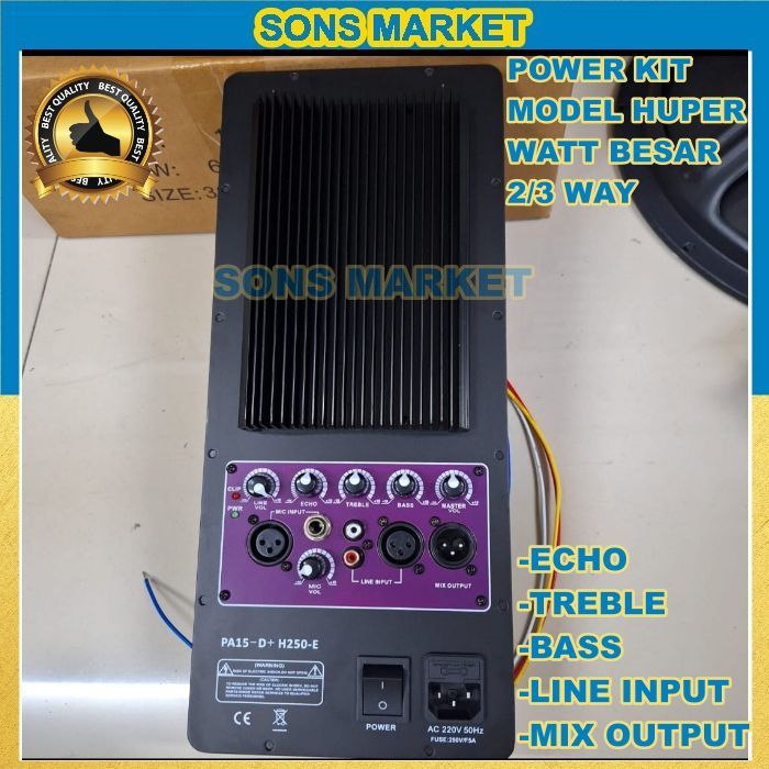 POWER KIT MESIN KIT SPEAKER AKTIF MODEL HUPER PA15-D CLASS H 2/3WAY 16x38 cm Watt besar
