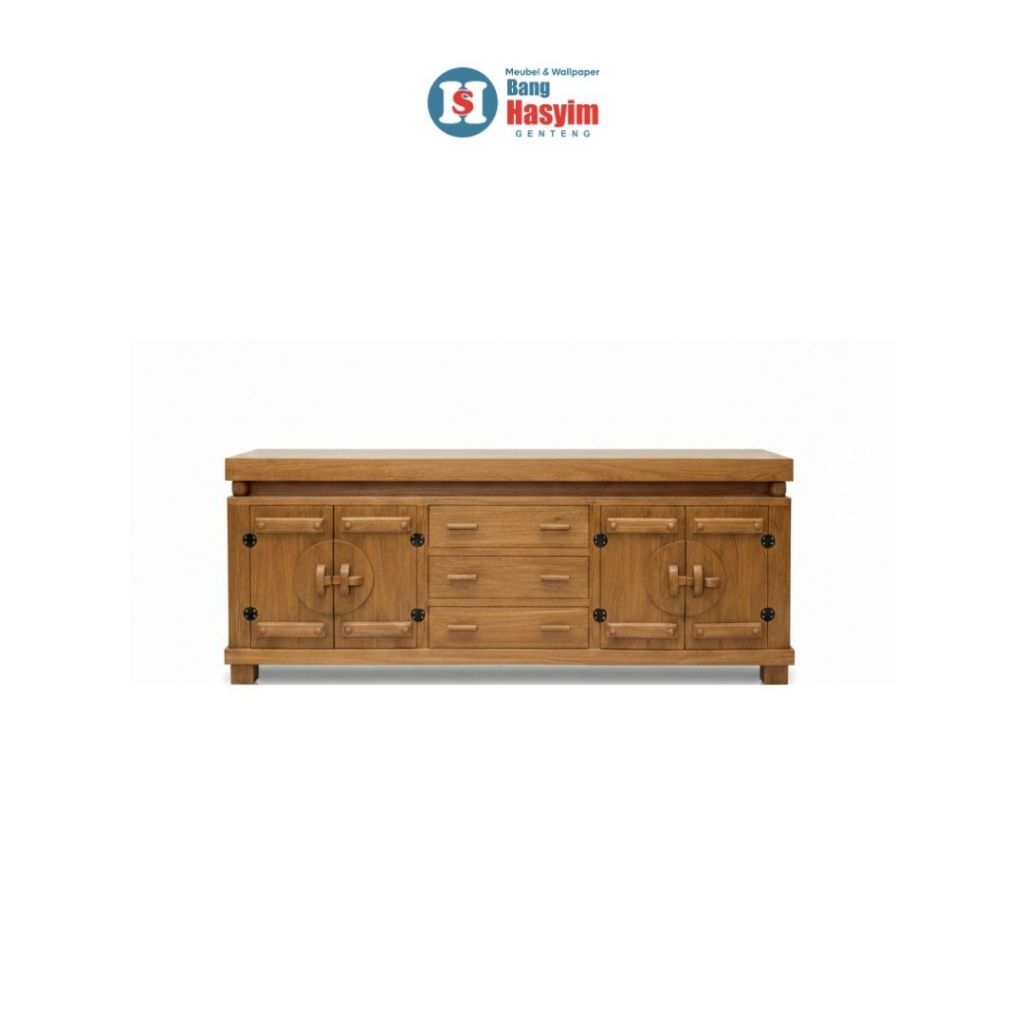 BANG HASYIM Bufet TV Kayu Jati 2 Meter, Meja TV Minimalis Modern, Lemari TV Kayu Solid, Credenza Kay
